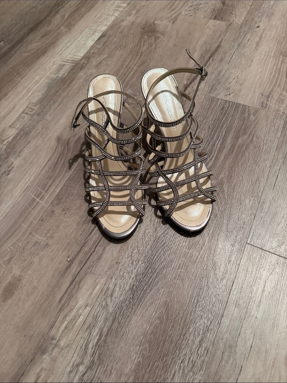 Caparros Brown Multi-Strap Rhinestone Heels